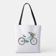 Bicycle With Bird and Flower Basket Turquoise Blue