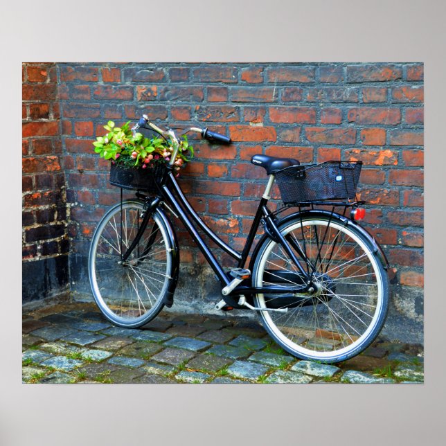 Bicycle With Flower Basket, Copenhagen, Denmark Poster (Front)