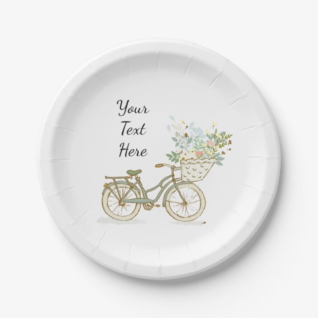 Bicycle with Flowers Paper Plate (Front)