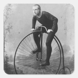 Bicycle with Large Front Wheel Square Sticker