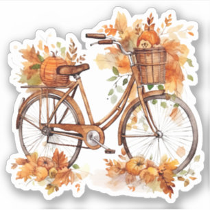 Bicycle with Pumpkins and Colourful Leaves Sticker