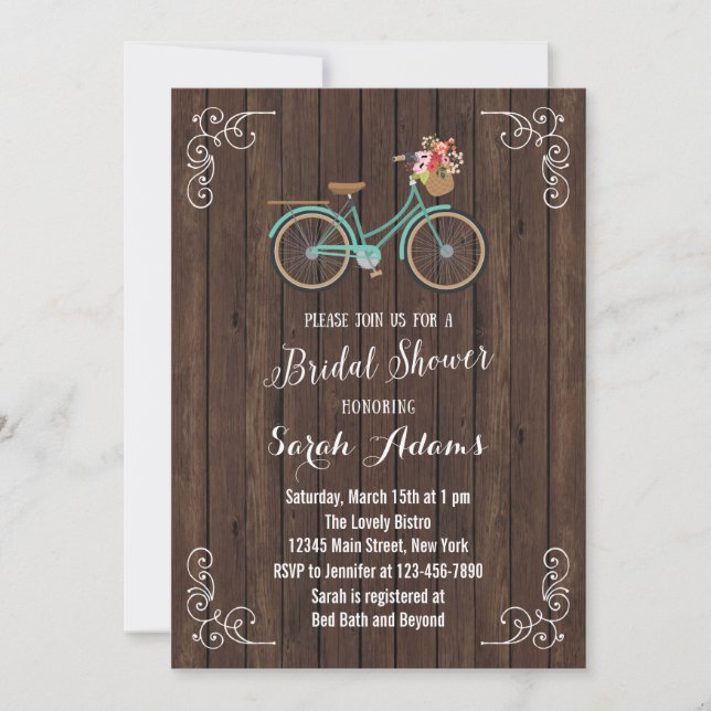 Bicycle Wood Bridal Shower Invitation (Front)