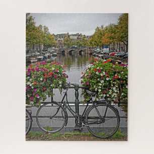 Bicycles and Canals in Amsterdam - 16x20 - 520 pcs Jigsaw Puzzle