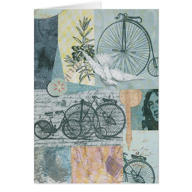 Bicycles and Peace Collage Art Card (Front)