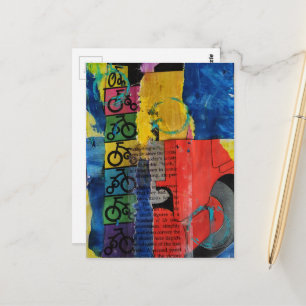 Bicycles and Trucks mixed media collage Postcard