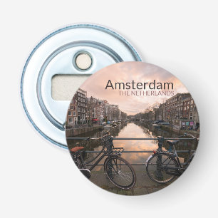 Bicycles at sunset in Amsterdam Bottle Opener