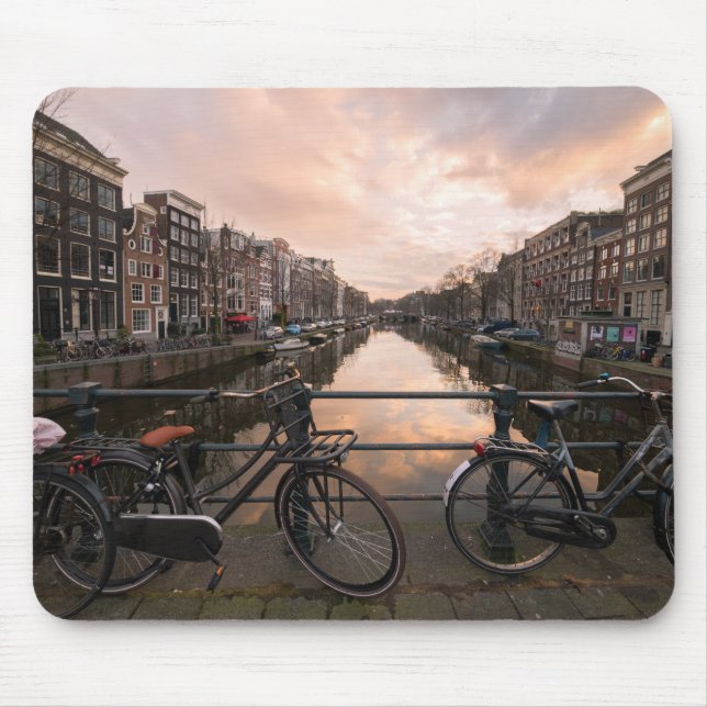 Bicycles at sunset in Amsterdam Mouse Mat (Front)