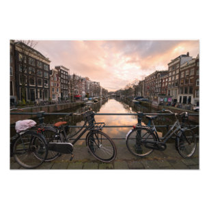 Bicycles at sunset in Amsterdam Photo Print