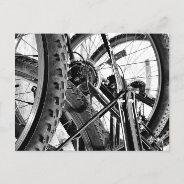 Bicycles Bike Tires Gears Chains Modern BW Pop Art Postcard (Front)