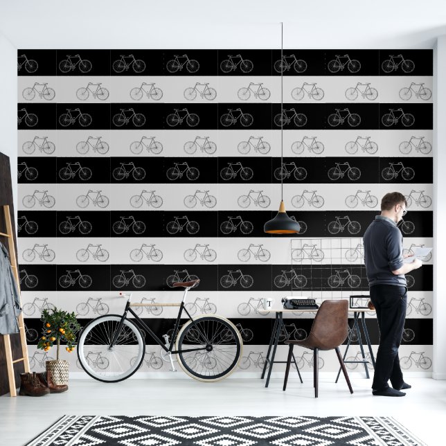 Bicycles Black & Grey Wallpaper (Living Room)