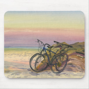 Bicycles by the Sea at Sunset Watercolor Mouse Mat