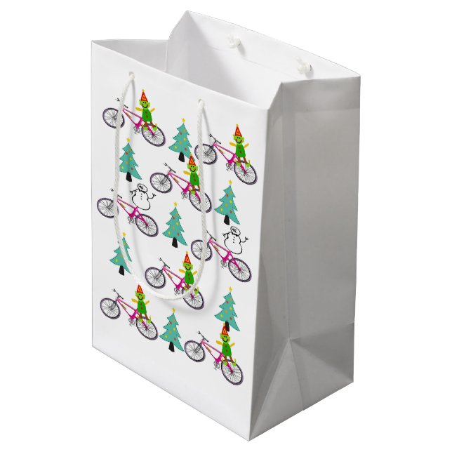 Bicycles Christmas Trees Snowman  Gift Bags (Back Angled)