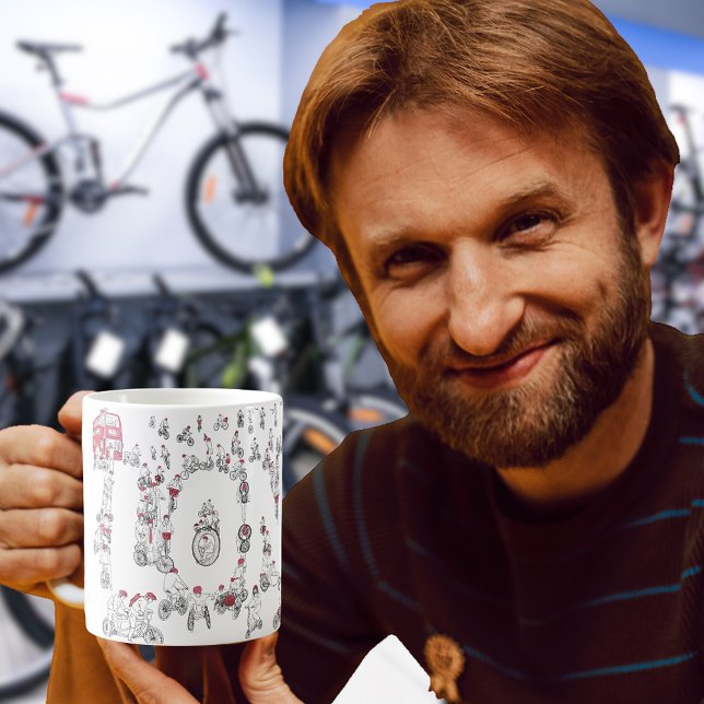 Bicycles Cycling Line Art Coffee Mug (Cyclists riding bicycles line art london typography coffee mug for cycling sport enthusiasts )