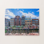 Bicycles Houses Along Amsterdam Canal Netherlands Jigsaw Puzzle<br><div class="desc">This stunning city themed jigsaw puzzle features bicycles along the canal in Amsterdam with buildings in the background. #amsterdam #jigsawpuzzle #gift #stockingstuffers</div>