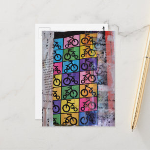 Bicycles mixed media collage postcard