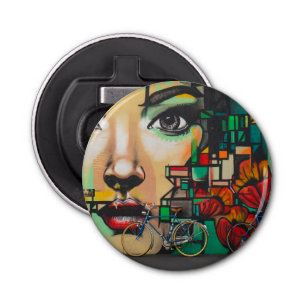 Bicycles on Graffiti wall Bottle Opener