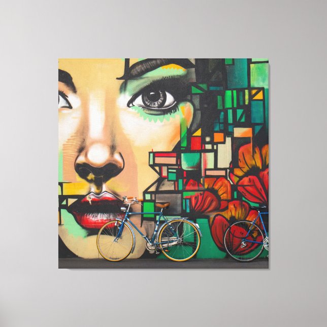 Bicycles on Graffiti wall Canvas Print (Front)