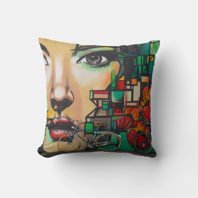 Bicycles on Graffiti wall Cushion (Front)