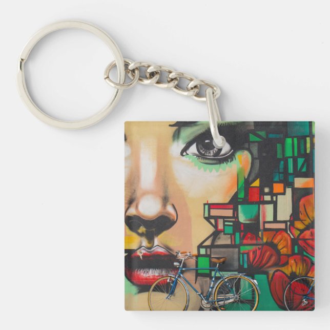 Bicycles on Graffiti wall Key Ring (Front)