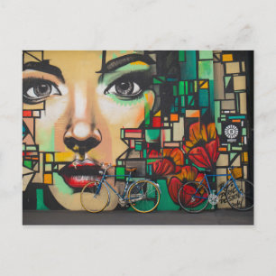 Bicycles on Graffiti wall Postcard