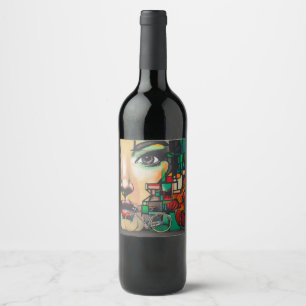 Bicycles on Graffiti wall Wine Label