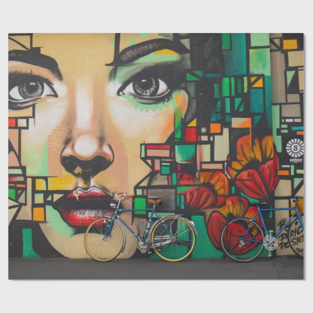 Bicycles on Graffiti wall Wrapping Paper (Flat)