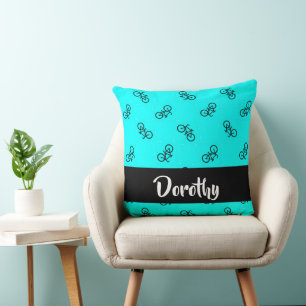 Bicycles pattern on blue cushion