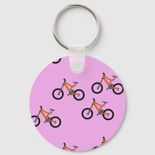 Bicycles pattern on pink key ring (Front)