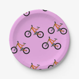 Bicycles pattern on pink paper plate