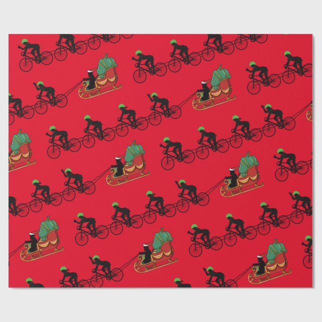 Bicycles Pulling Santa's Sleigh Wrapping Paper (Flat)