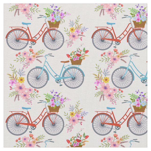 Bicycles with Flowers Fabric (Close Up)