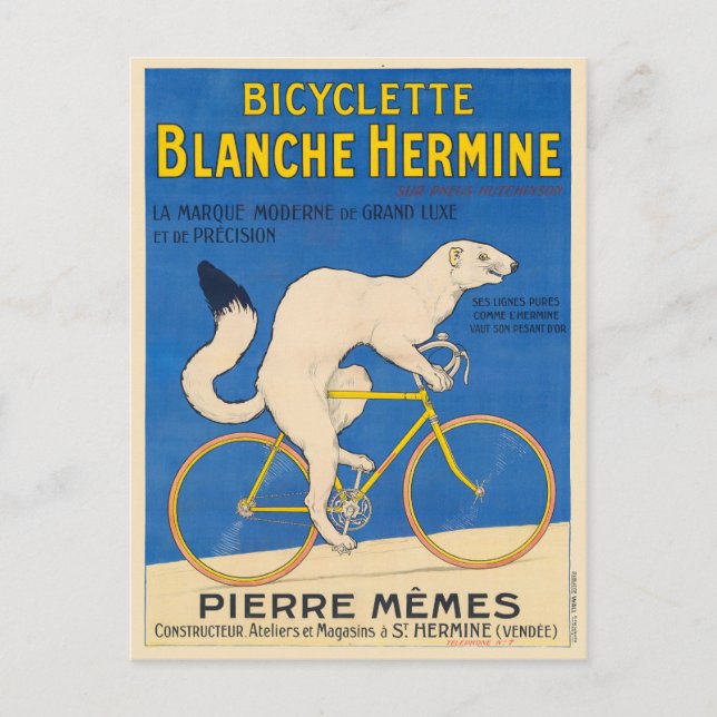 Bicyclette Blanche Hermine Vintage Poster 1926 Postcard (Front)
