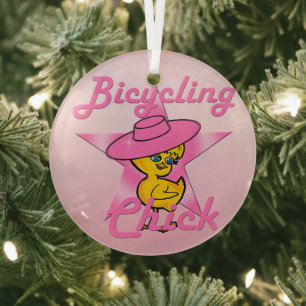 Bicycling Chick #8 Glass Tree Decoration