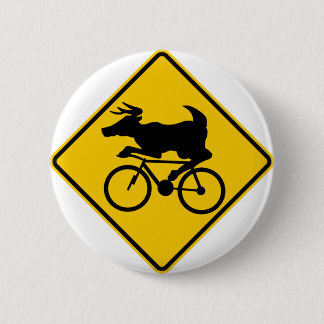 Bicycling Deer Crossing Highway Sign 6 Cm Round Badge