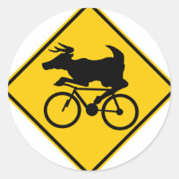 Bicycling Deer Crossing Highway Sign