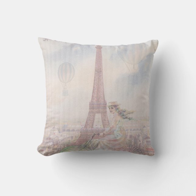 Bicycling through Paris Cushion (Front)