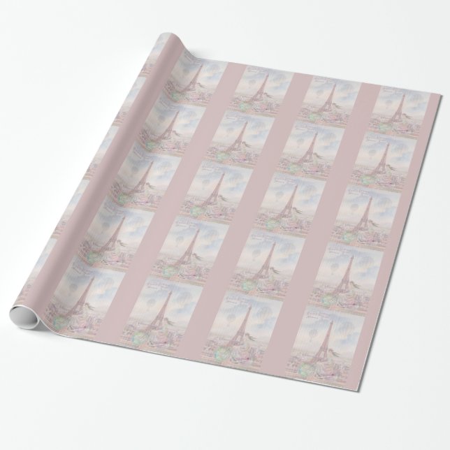 Bicycling through Paris Wrapping Paper (Unrolled)