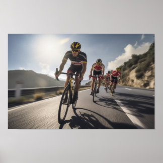 Bicyclists on a road with copy space poster