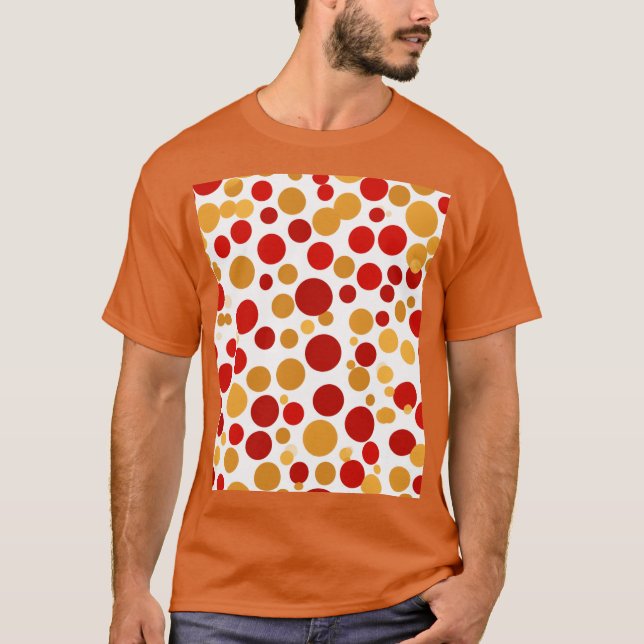 Bid golden and red polka - dot seamless pattern on T-Shirt (Front)
