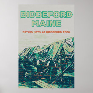 Biddeford Maine USA, vintage fishing scene Poster