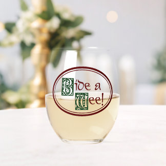 BIDE A WEE by Jeff Willis Art Stemless Wine Glass