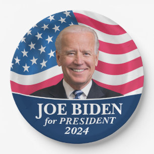Biden 2024 - Photo with American Flag Paper Plate
