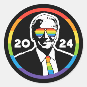Biden 2024 Rainbow Sunglasses LGBT Pride Classic Round Sticker