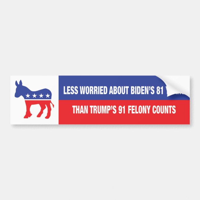 BIDEN 2024 Trump 91 Felony Counts Bumper Sticker (Front)