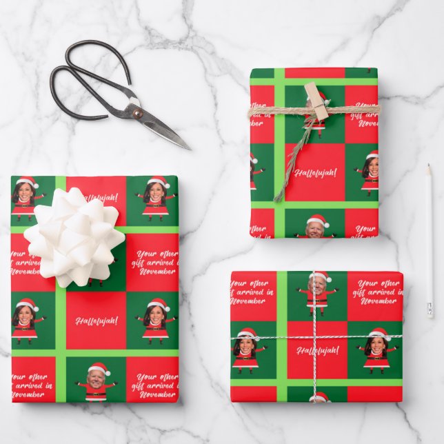 Biden and Harris Santa Christmas Wrapping Paper (Front)