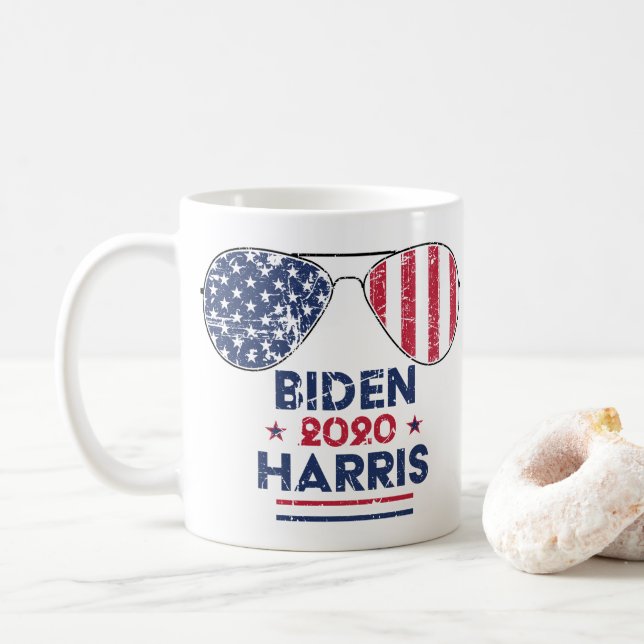 Biden Harris 2020 Aviator Sunglasses American Flag Coffee Mug (With Donut)