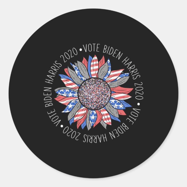 Biden Harris 2020 Cute Red White Blue Sunflower Sh Classic Round Sticker (Front)