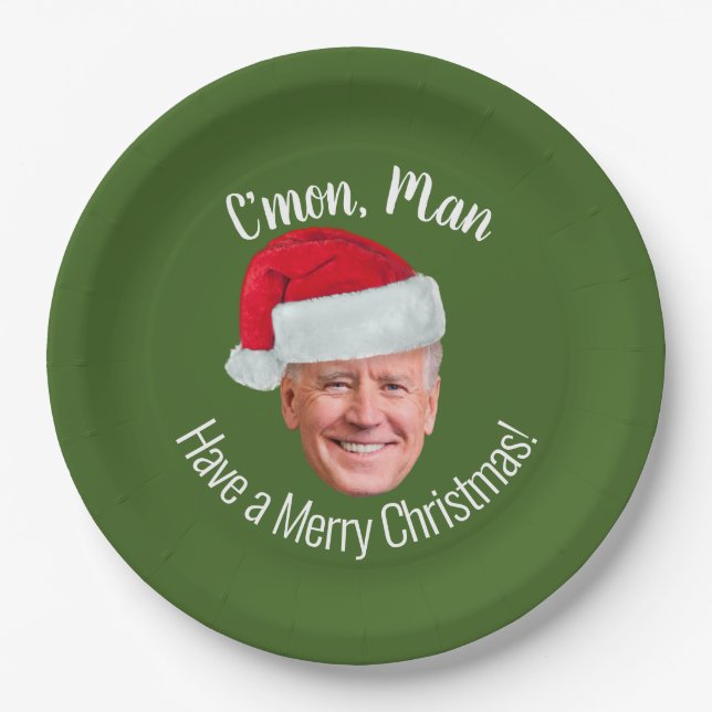 Biden Harris 2020 - Joe Santa Hat - C'mon Man Paper Plate (Front)