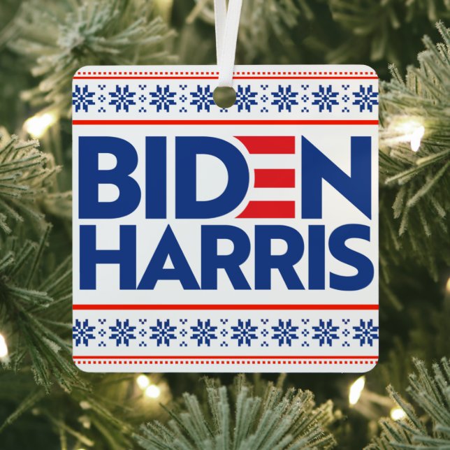 BIDEN HARRIS BLUE CHRISTMAS SWEATER METAL TREE DECORATION (Insitu)