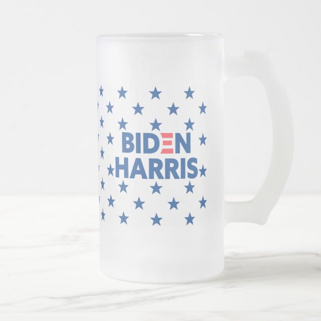 Biden / Harris Blue Stars Pattern Frosted Glass Beer Mug (Right)